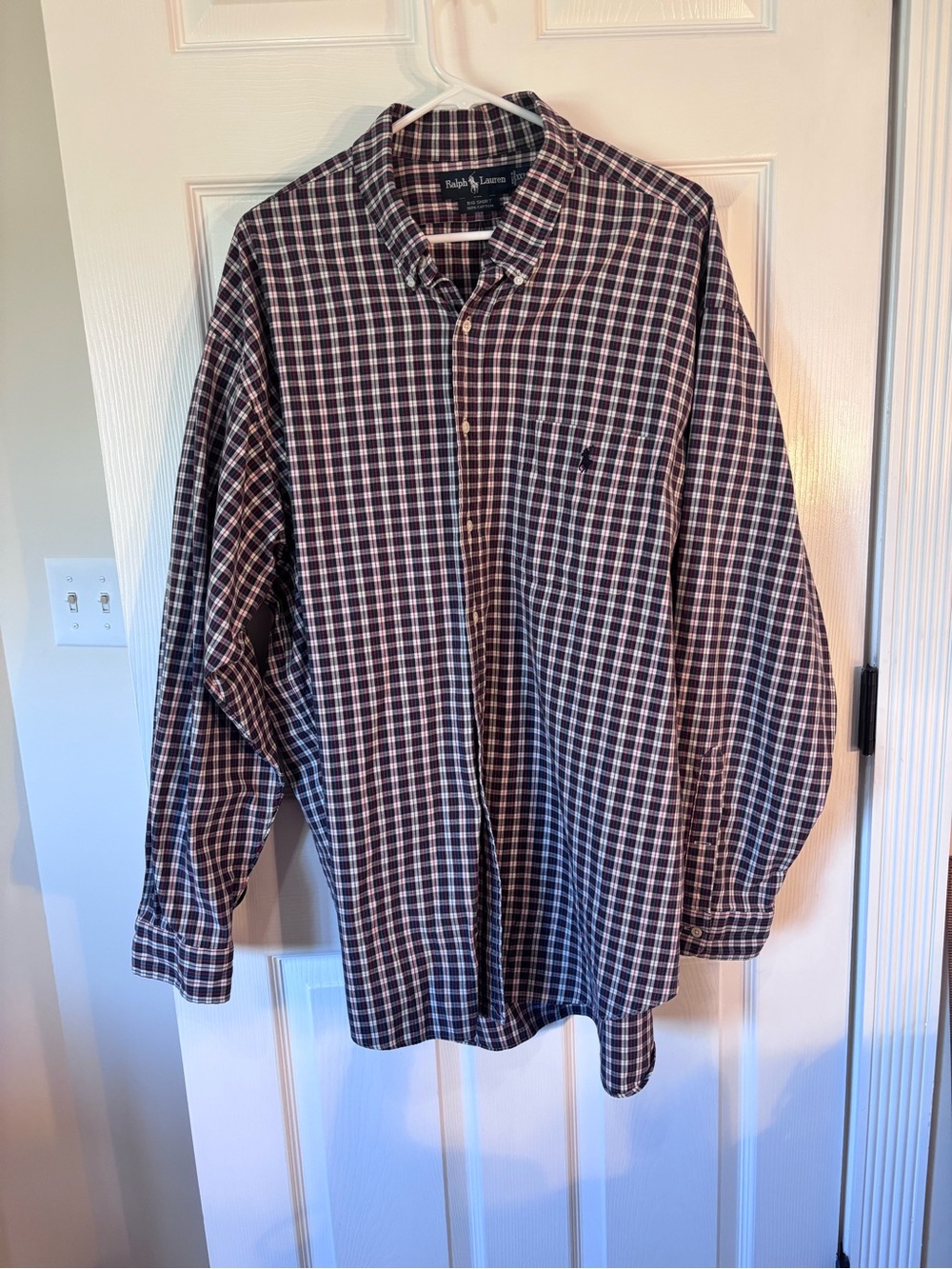 Ralph Lauren Navy & White Plaid button down Shirt XXL